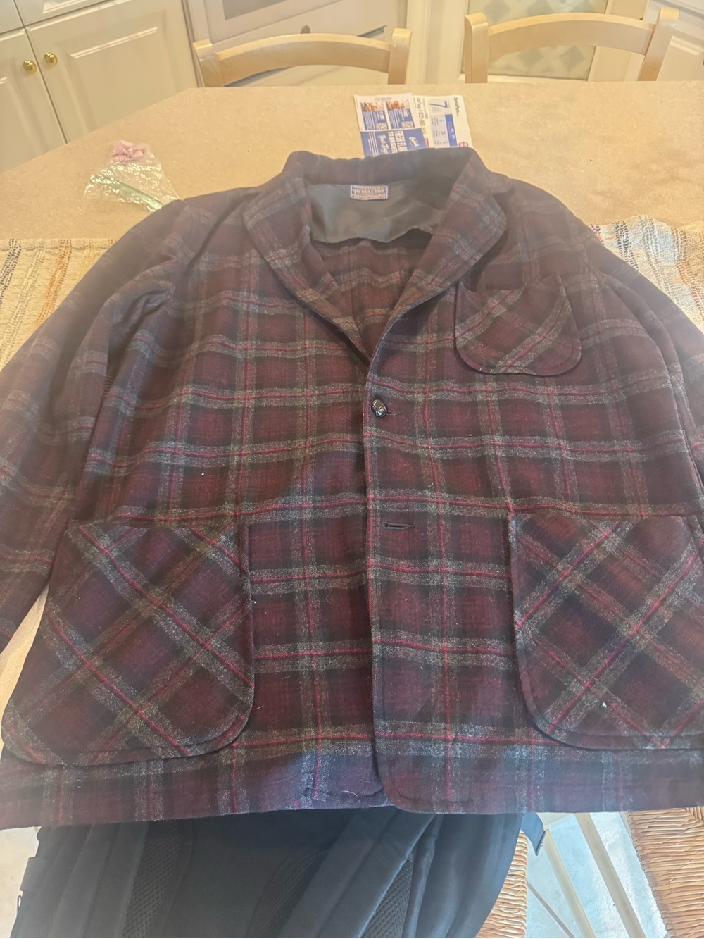 Men's Pendleton Plaid Wool Blend Button Jacket - Burgundy